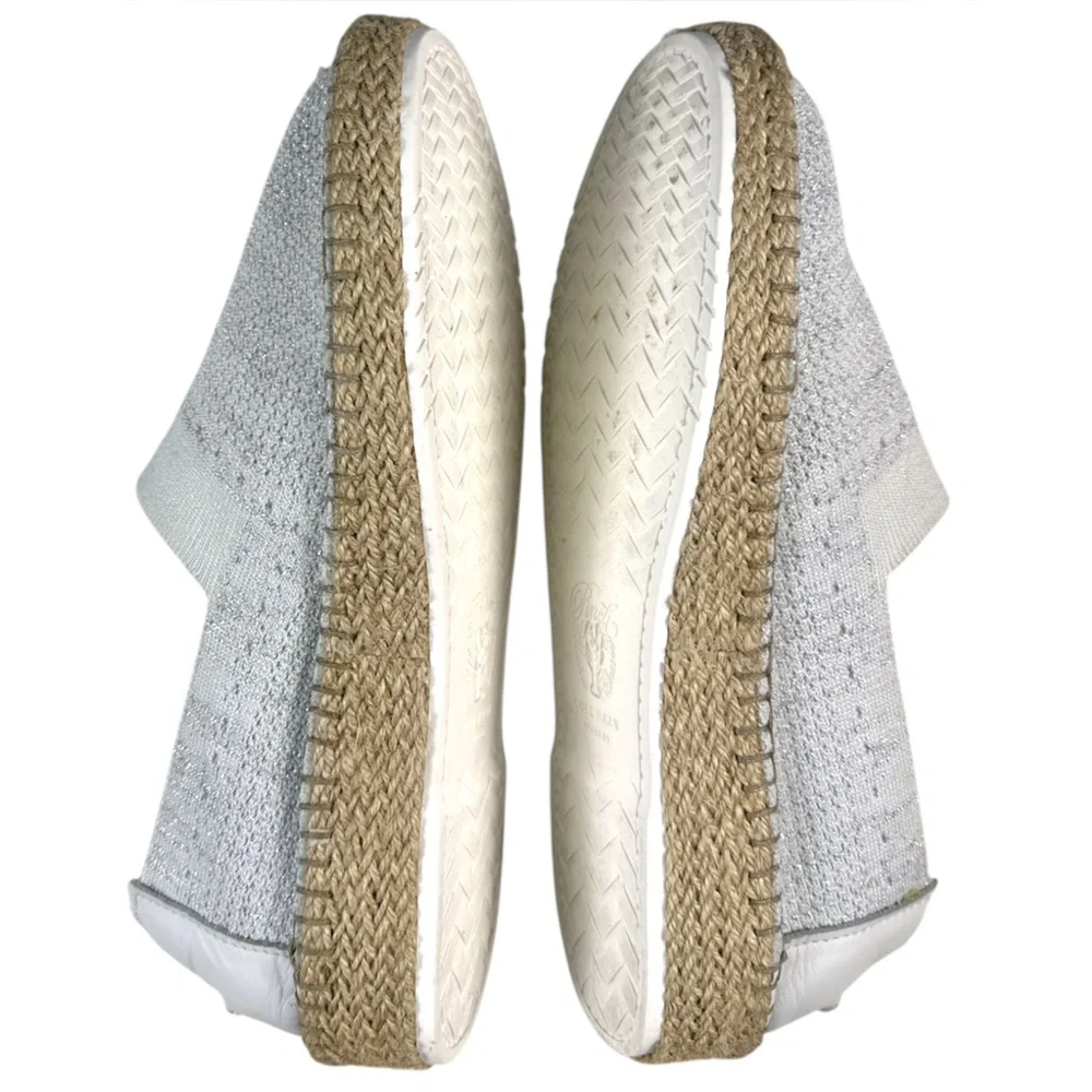 Cole Haan Gray Neutral Knit Silver Threaded Espadrille Slip Ons Size 8.5
